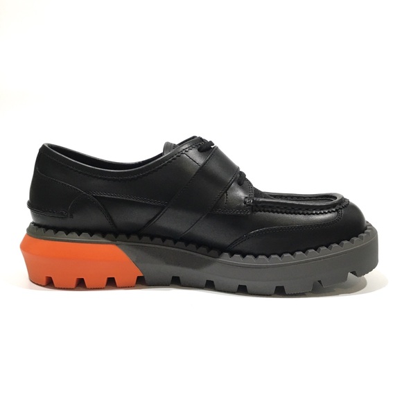 GUCCI LACE-UP BUCKLE LEATHER LOAFERS -BLACK / ORANGE -MEN US 10.5 -NEW - Picture 5 of 9